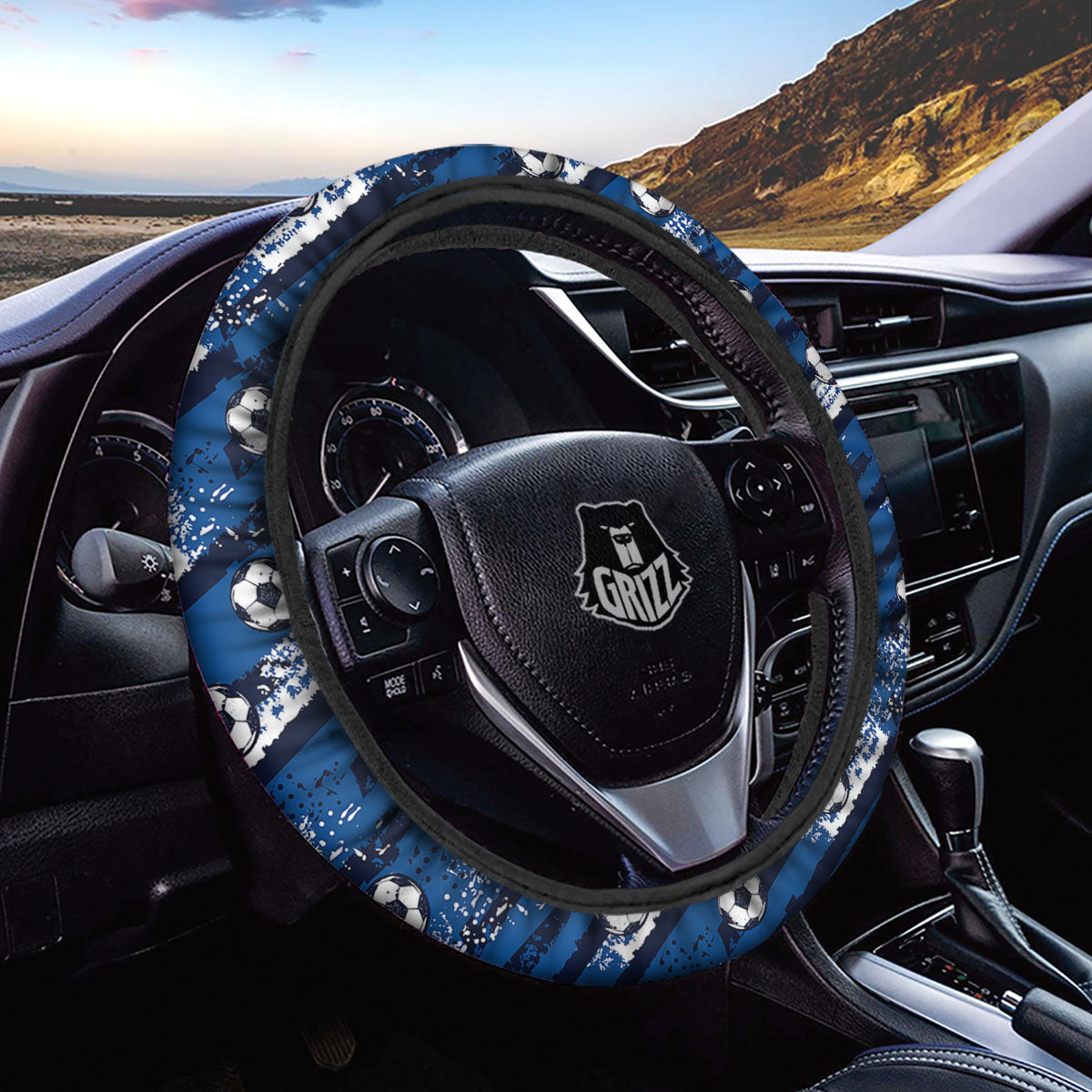 Soccer Ball Blue Print Pattern Car Steering Wheel Cover-grizzshop