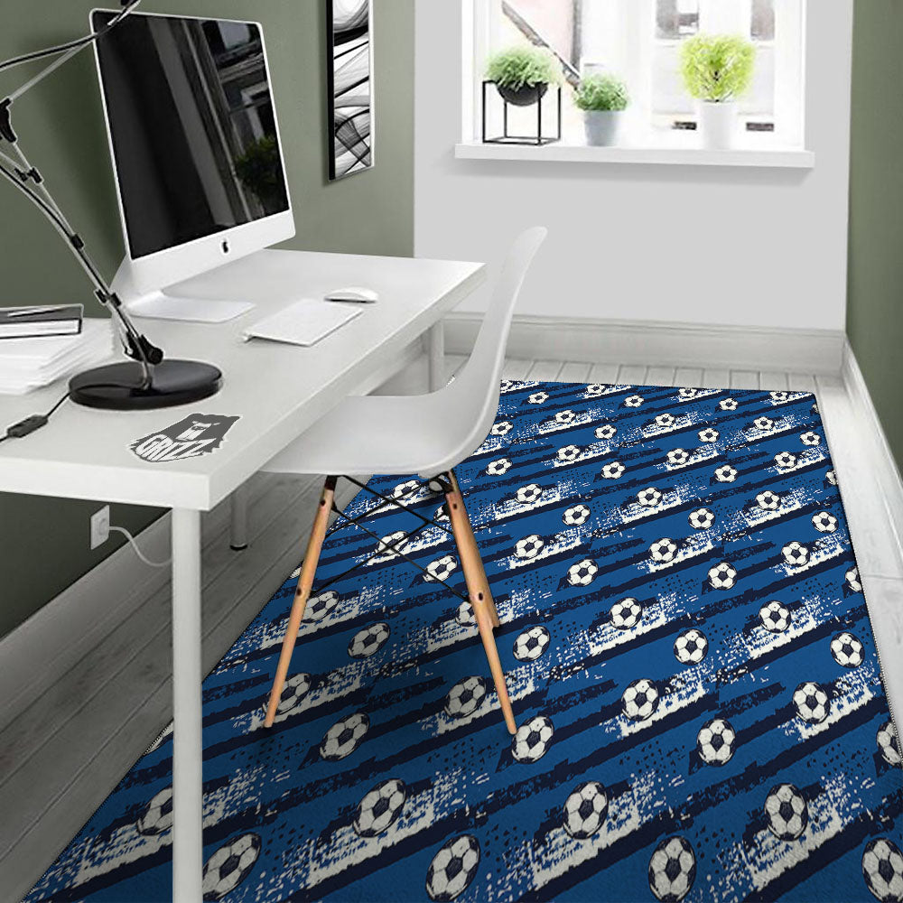Soccer Ball Blue Print Pattern Floor Mat-grizzshop