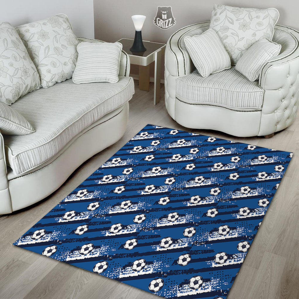 Soccer Ball Blue Print Pattern Floor Mat-grizzshop