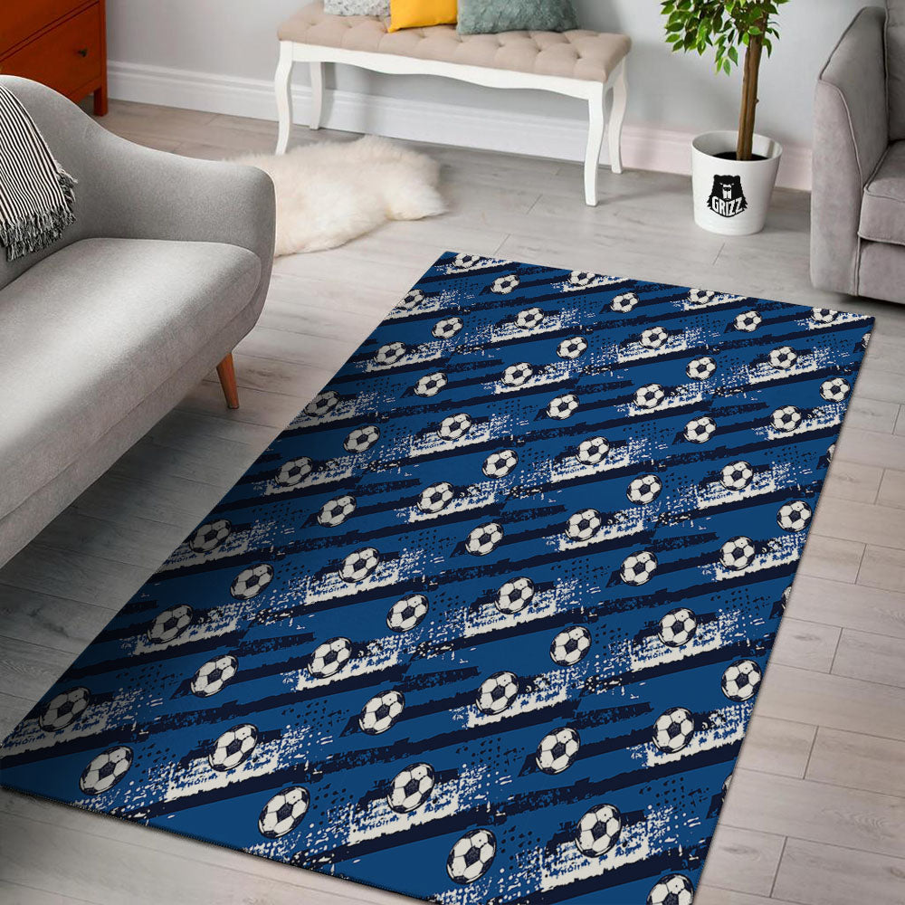 Soccer Ball Blue Print Pattern Floor Mat-grizzshop