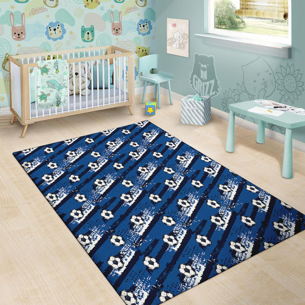 Soccer Ball Blue Print Pattern Floor Mat-grizzshop