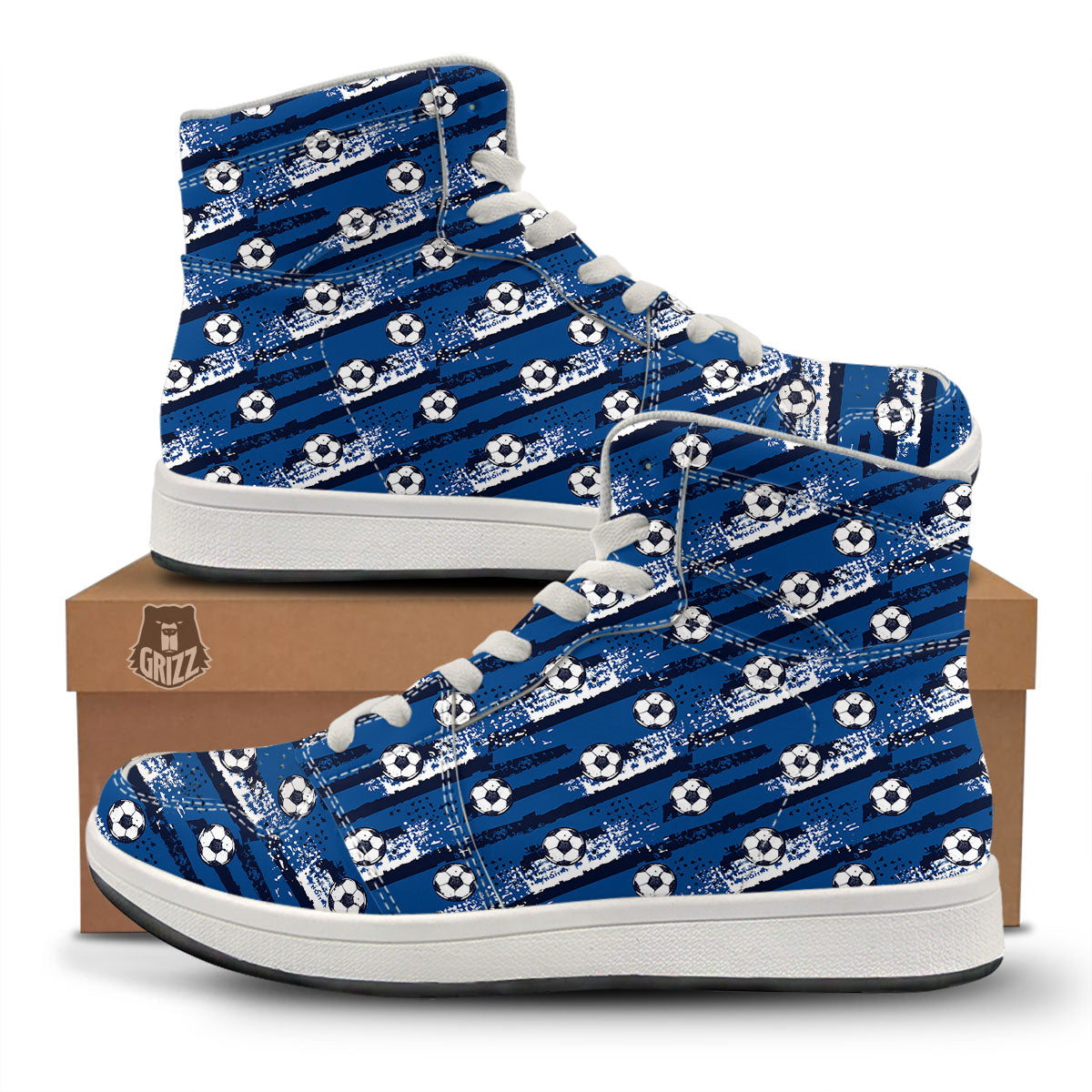 Soccer Ball Blue Print Pattern High Top Sneakers-grizzshop