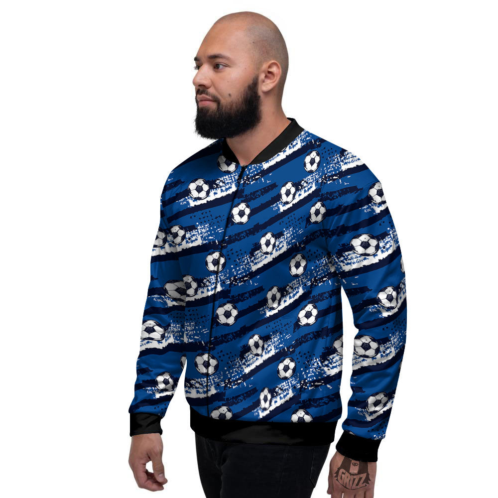 Soccer Ball Blue Print Pattern Men's Bomber Jacket-grizzshop