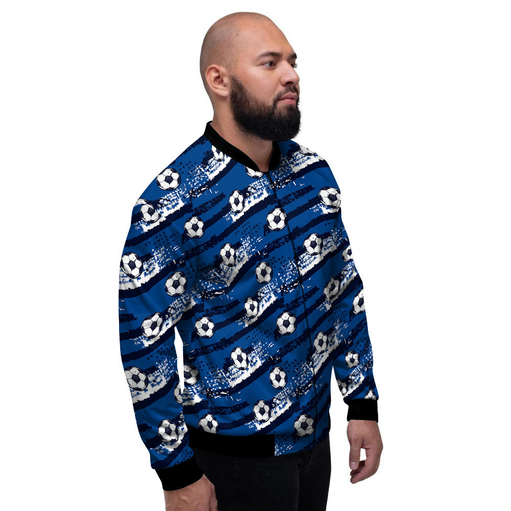 Soccer Ball Blue Print Pattern Men's Bomber Jacket-grizzshop