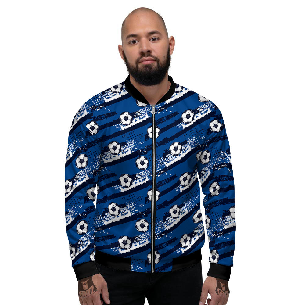 Soccer Ball Blue Print Pattern Men's Bomber Jacket-grizzshop