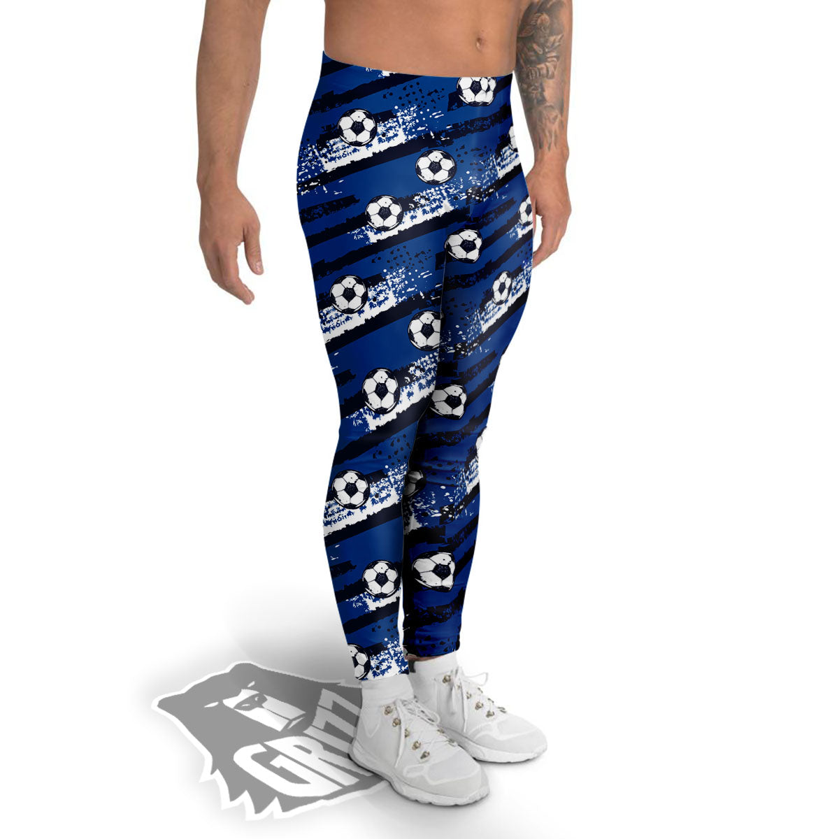 Soccer Ball Blue Print Pattern Men's Leggings-grizzshop