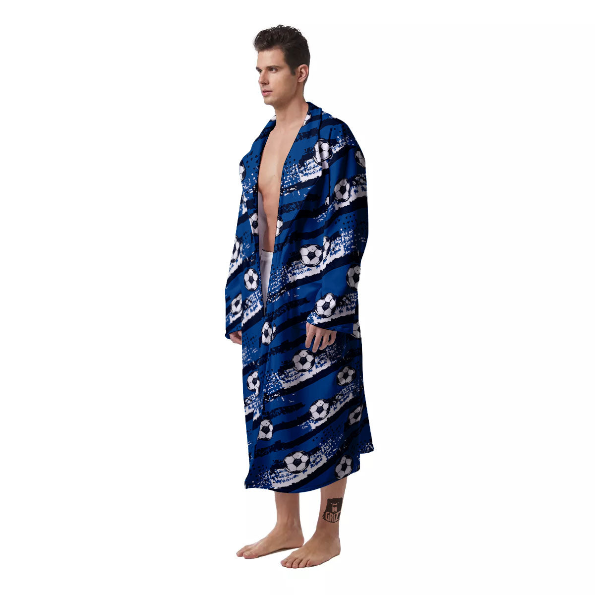 Soccer Ball Blue Print Pattern Men's Robe-grizzshop
