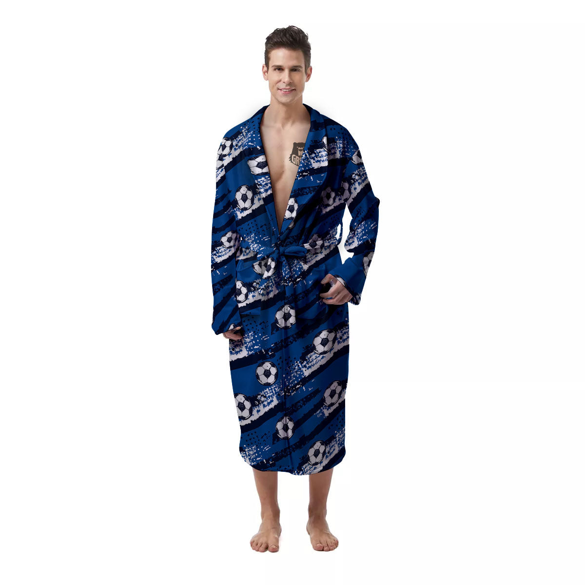 Soccer Ball Blue Print Pattern Men's Robe-grizzshop