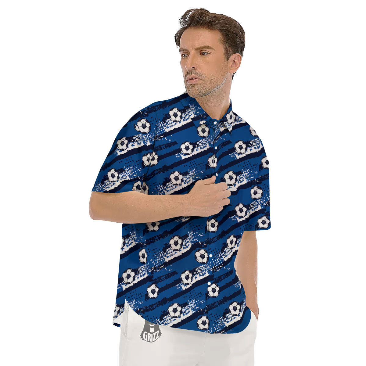 Soccer Ball Blue Print Pattern Men's Short Sleeve Shirts-grizzshop