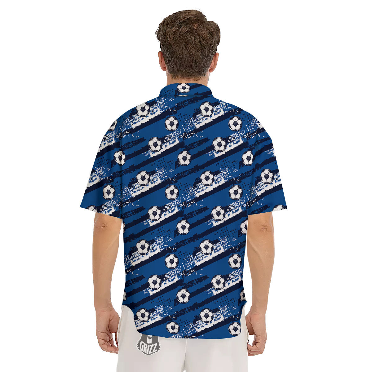Soccer Ball Blue Print Pattern Men's Short Sleeve Shirts-grizzshop