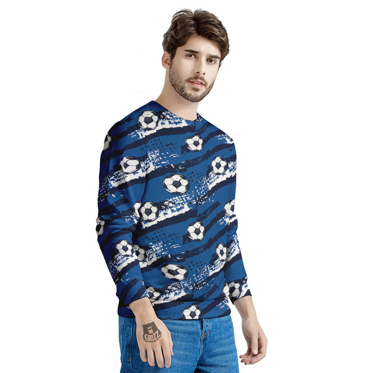 Soccer Ball Blue Print Pattern Men's Sweatshirt-grizzshop
