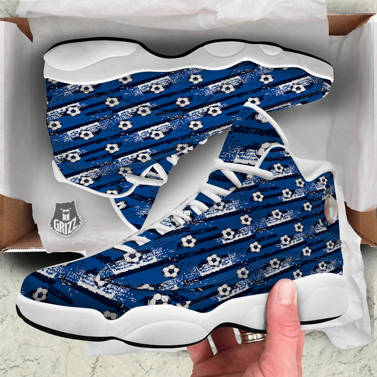 Soccer Ball Blue Print Pattern White Basketball Shoes-grizzshop