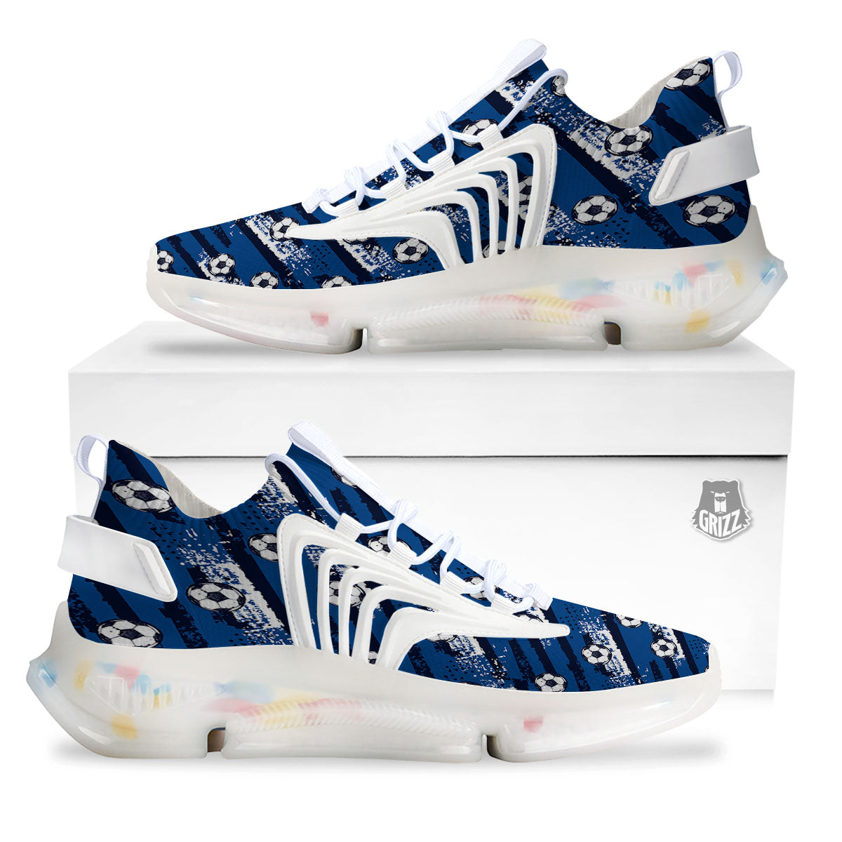 Soccer Ball Blue Print Pattern White Gym Shoes-grizzshop