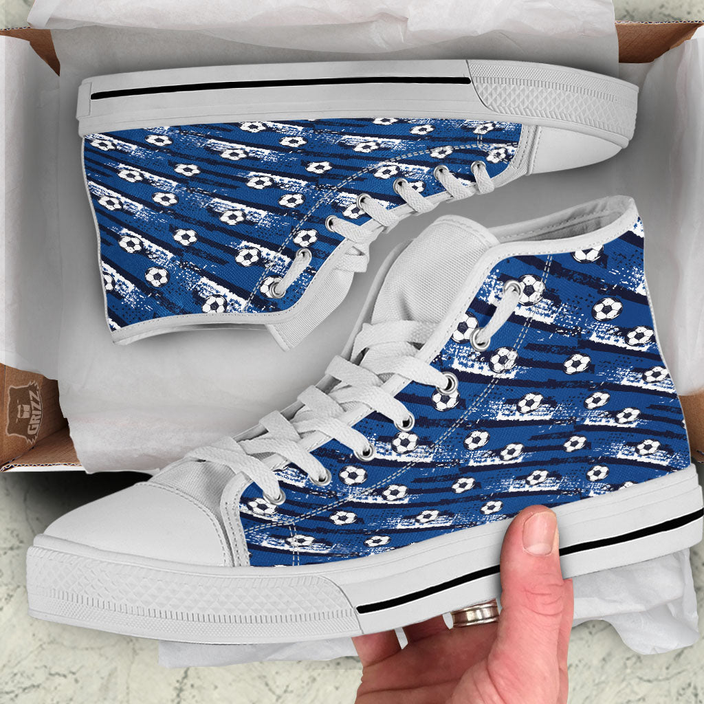 Soccer Ball Blue Print Pattern White High Top Shoes-grizzshop