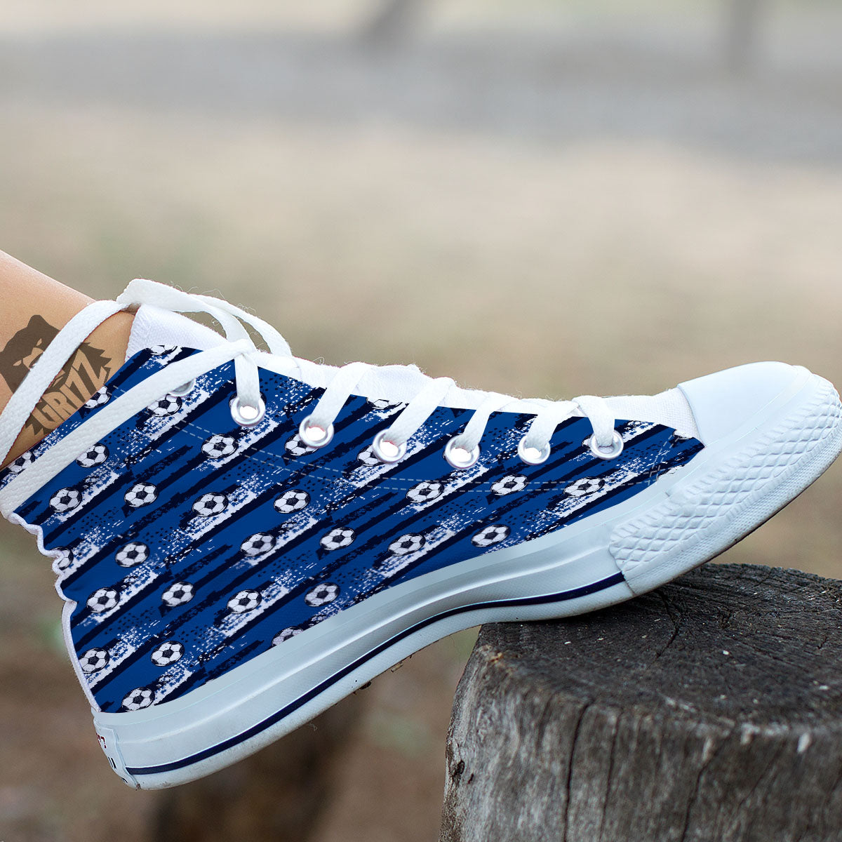 Soccer Ball Blue Print Pattern White High Top Shoes-grizzshop