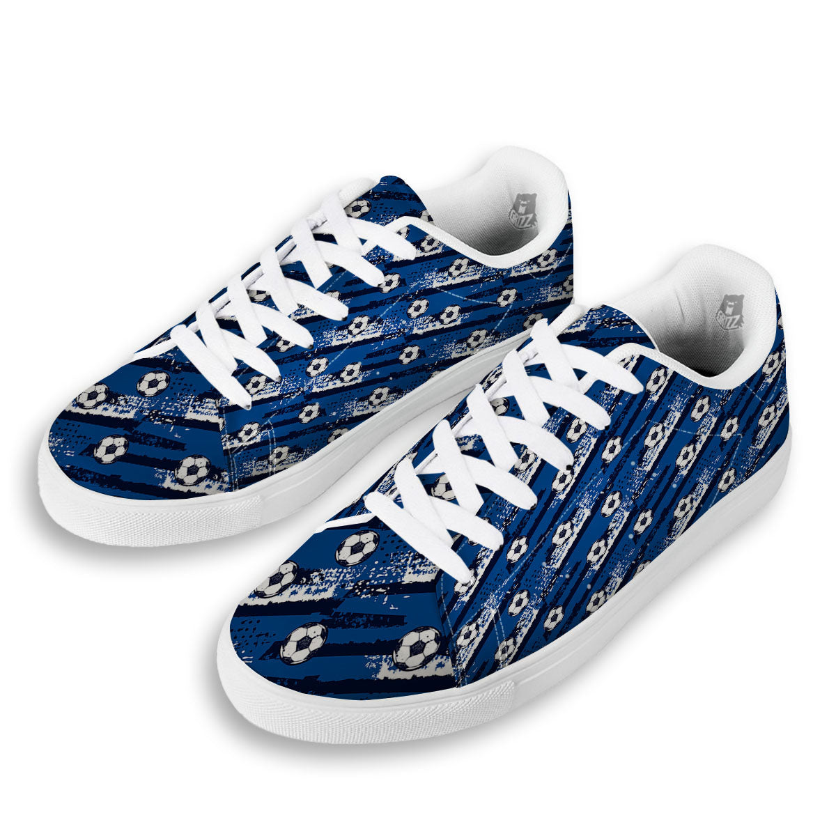 Soccer Ball Blue Print Pattern White Low Top Sneakers-grizzshop