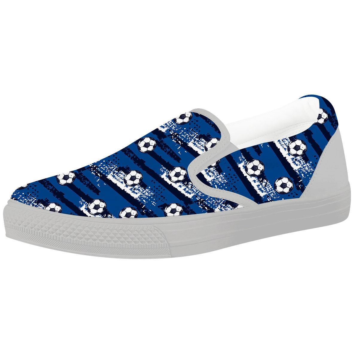 Soccer Ball Blue Print Pattern White Slip On Shoes-grizzshop