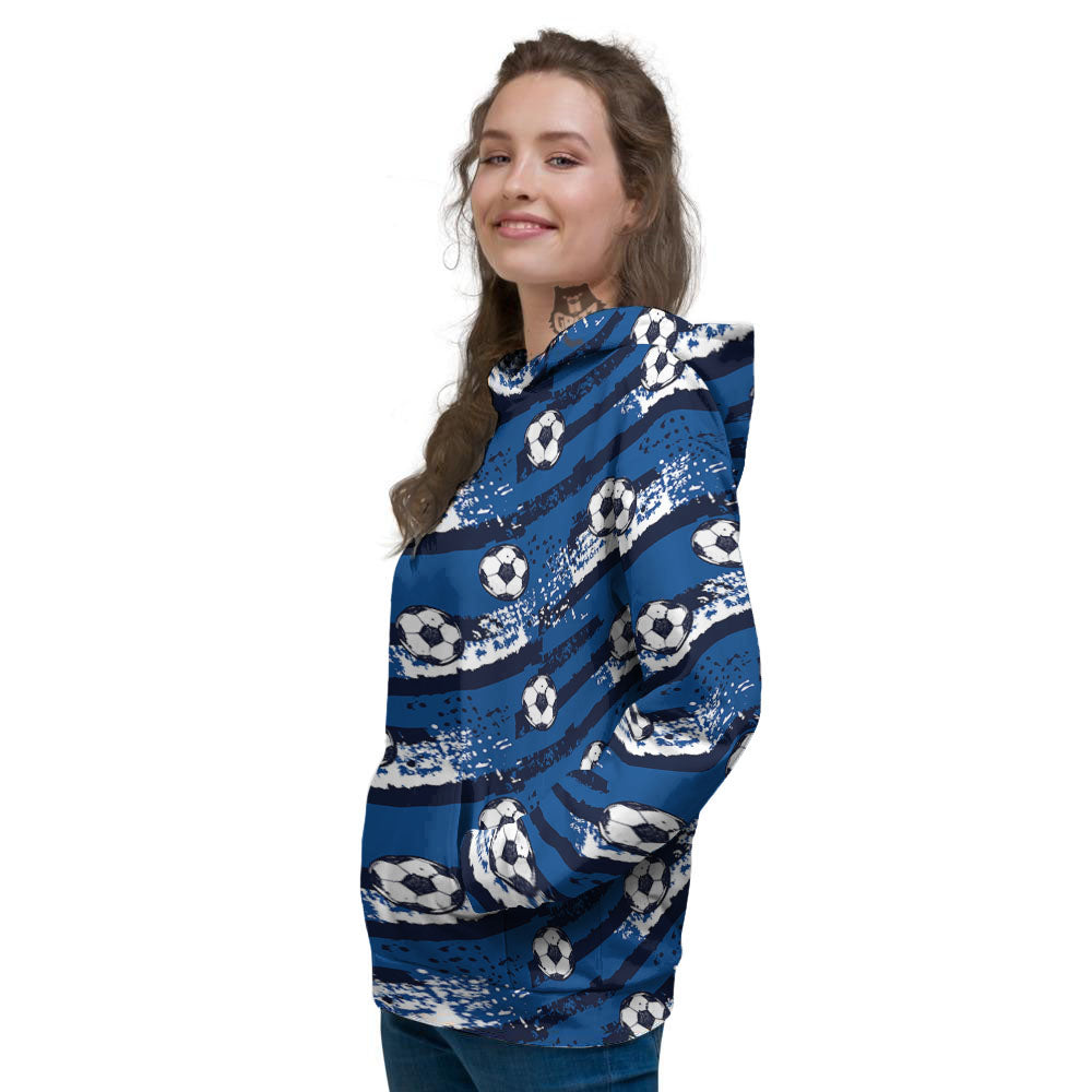 Soccer Ball Blue Print Pattern Women's Hoodie-grizzshop