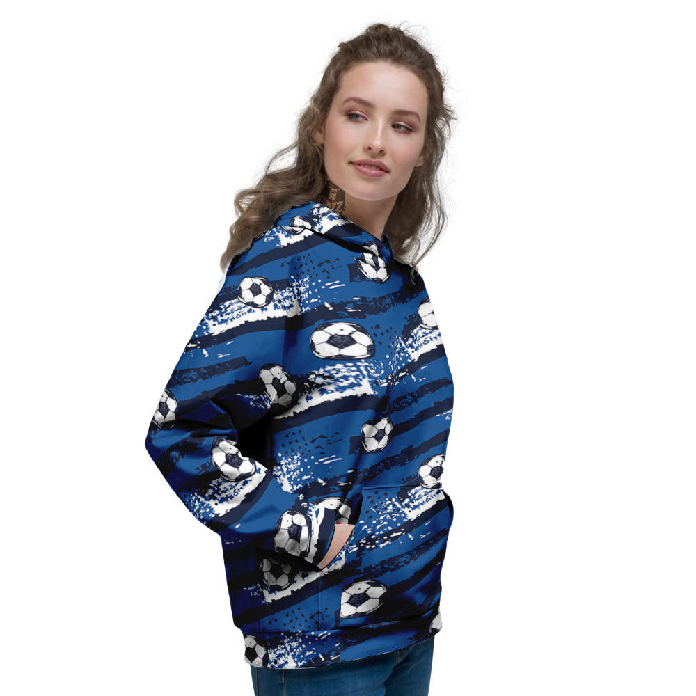 Soccer Ball Blue Print Pattern Women's Hoodie-grizzshop