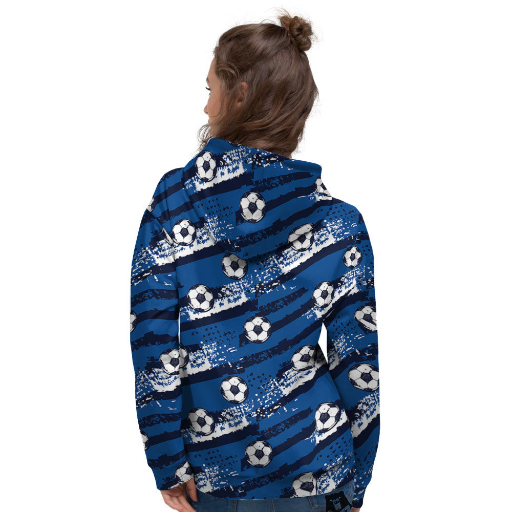 Soccer Ball Blue Print Pattern Women's Hoodie-grizzshop