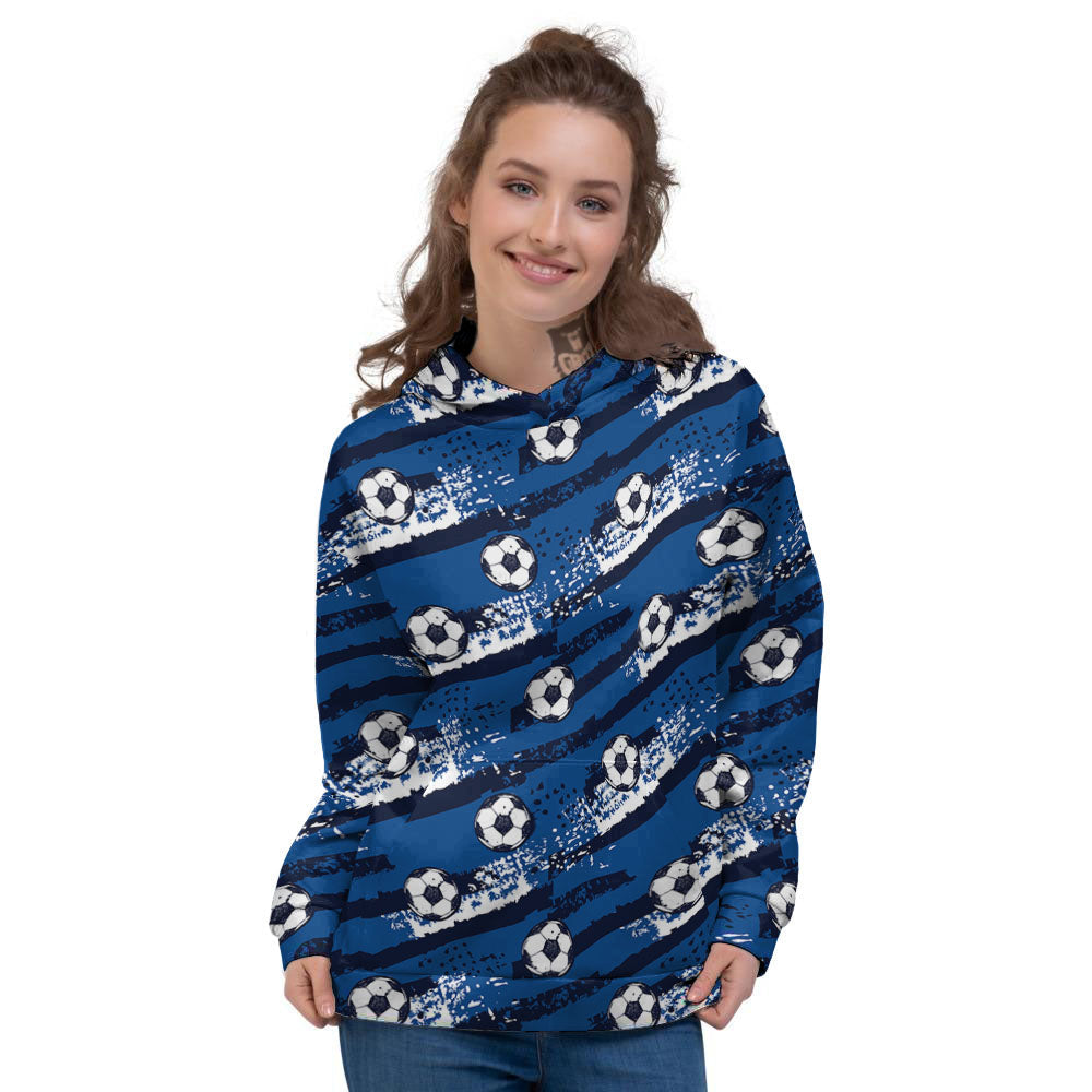 Soccer Ball Blue Print Pattern Women's Hoodie-grizzshop