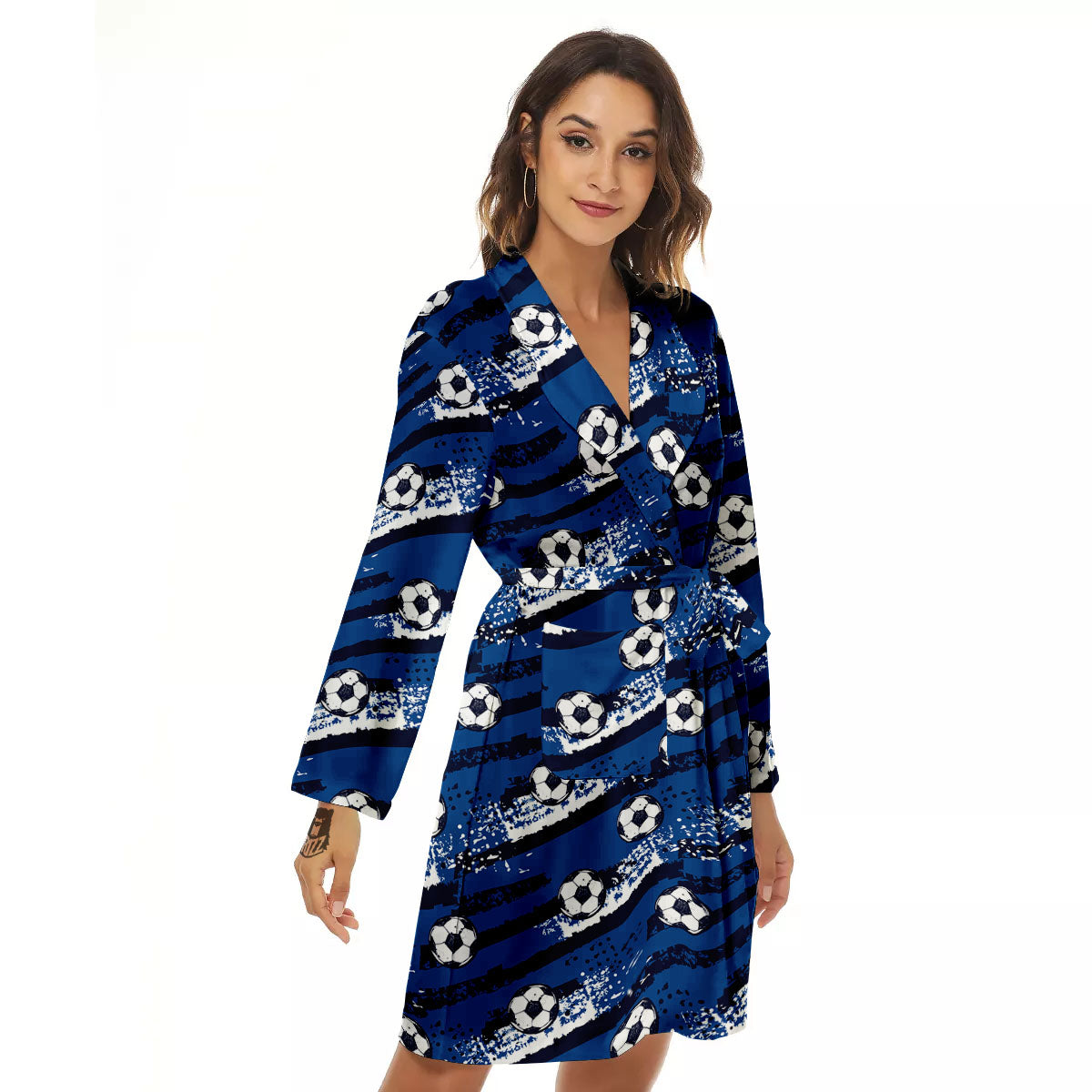 Soccer Ball Blue Print Pattern Women's Robe-grizzshop