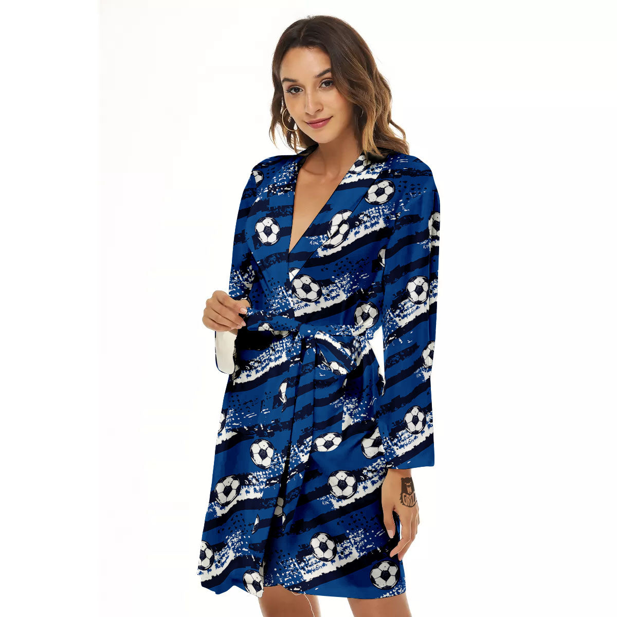 Soccer Ball Blue Print Pattern Women's Robe-grizzshop