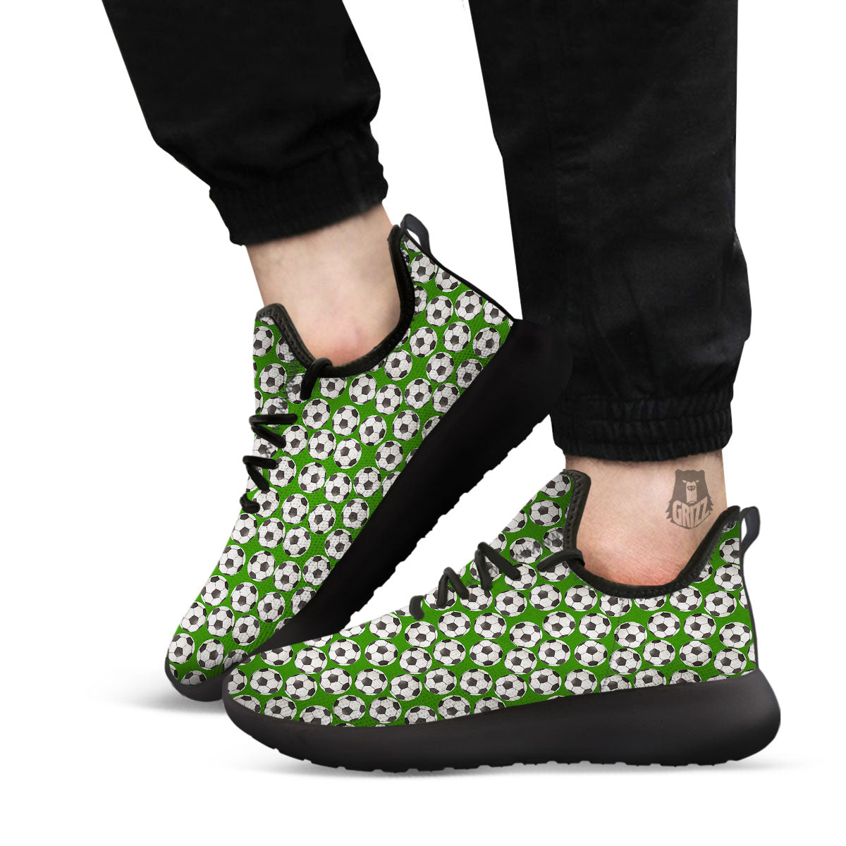 Soccer Ball Green Print Pattern Black Athletic Shoes-grizzshop
