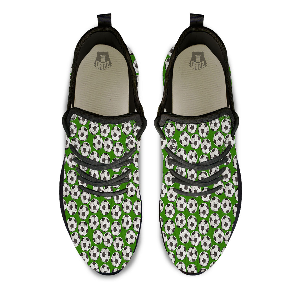 Soccer Ball Green Print Pattern Black Athletic Shoes-grizzshop