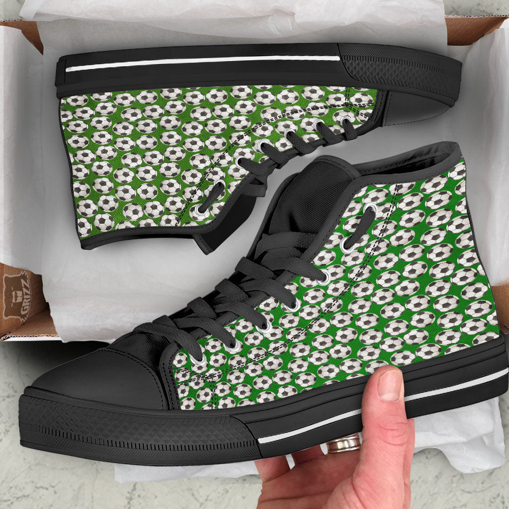 Soccer Ball Green Print Pattern Black High Top Shoes-grizzshop