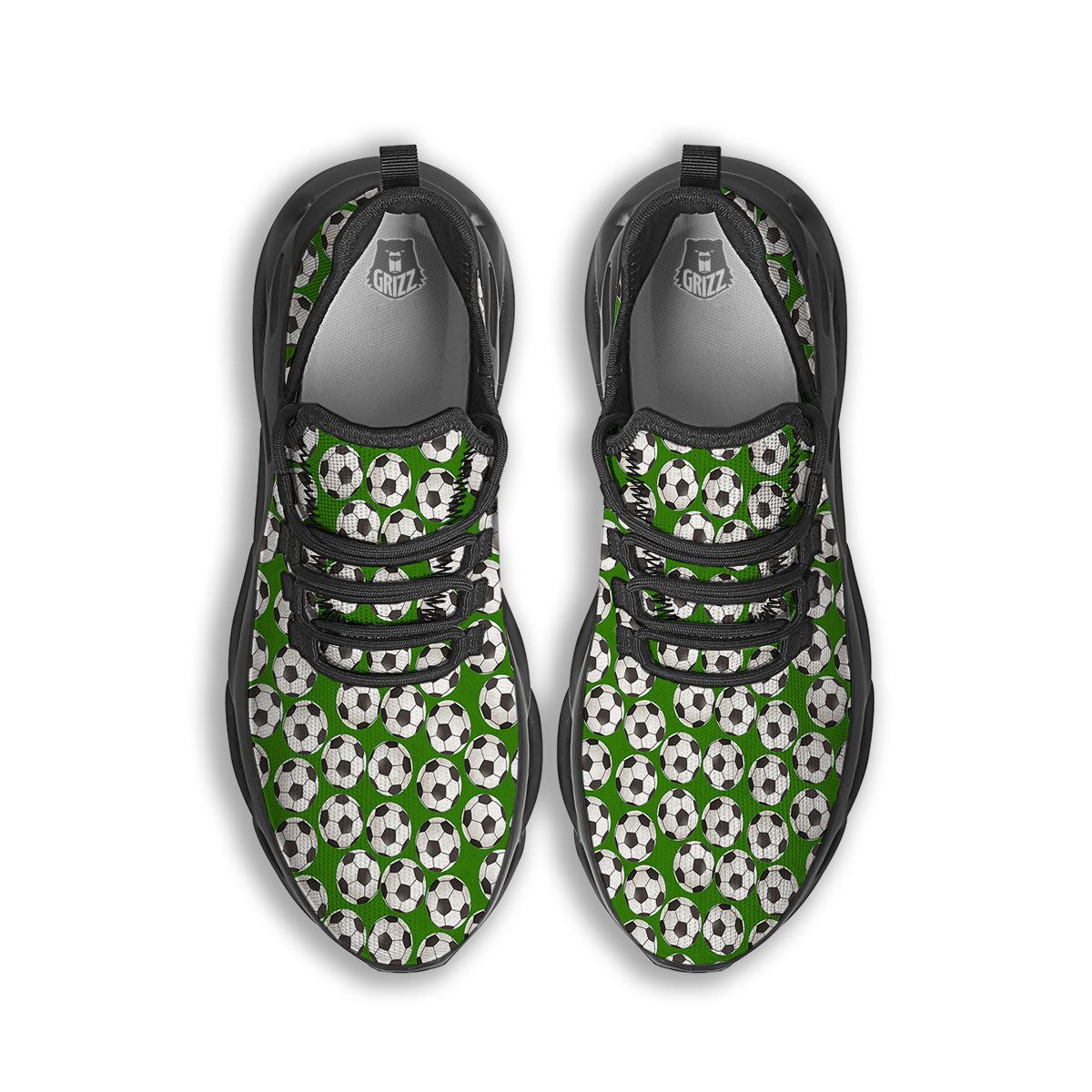 Soccer Ball Green Print Pattern Black Running Shoes-grizzshop