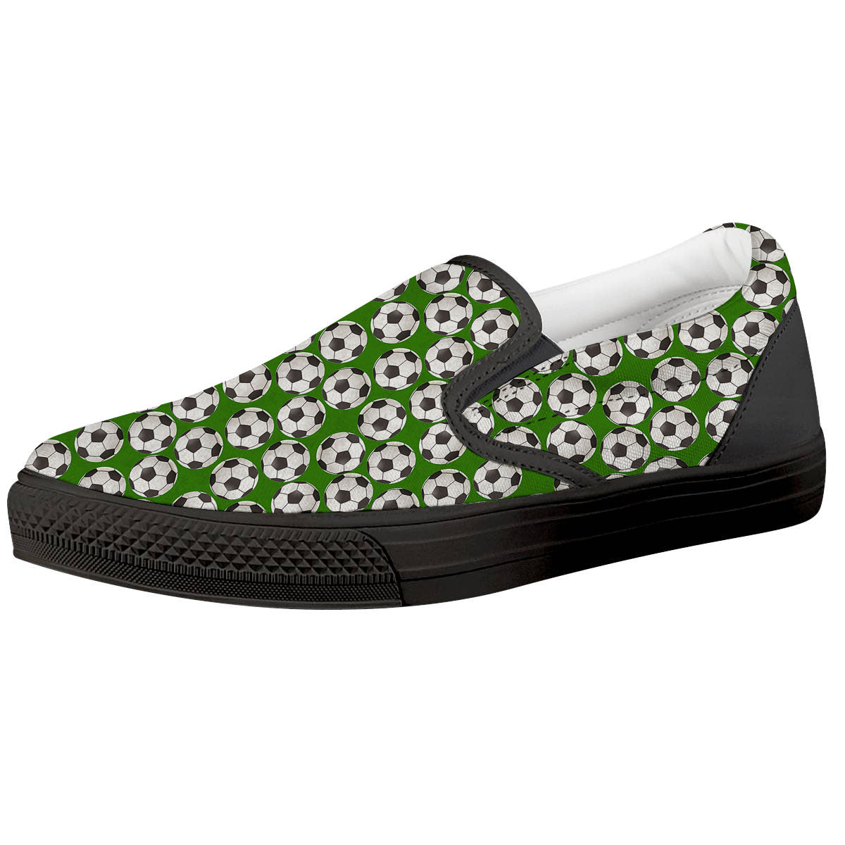 Soccer Ball Green Print Pattern Black Slip On Shoes-grizzshop