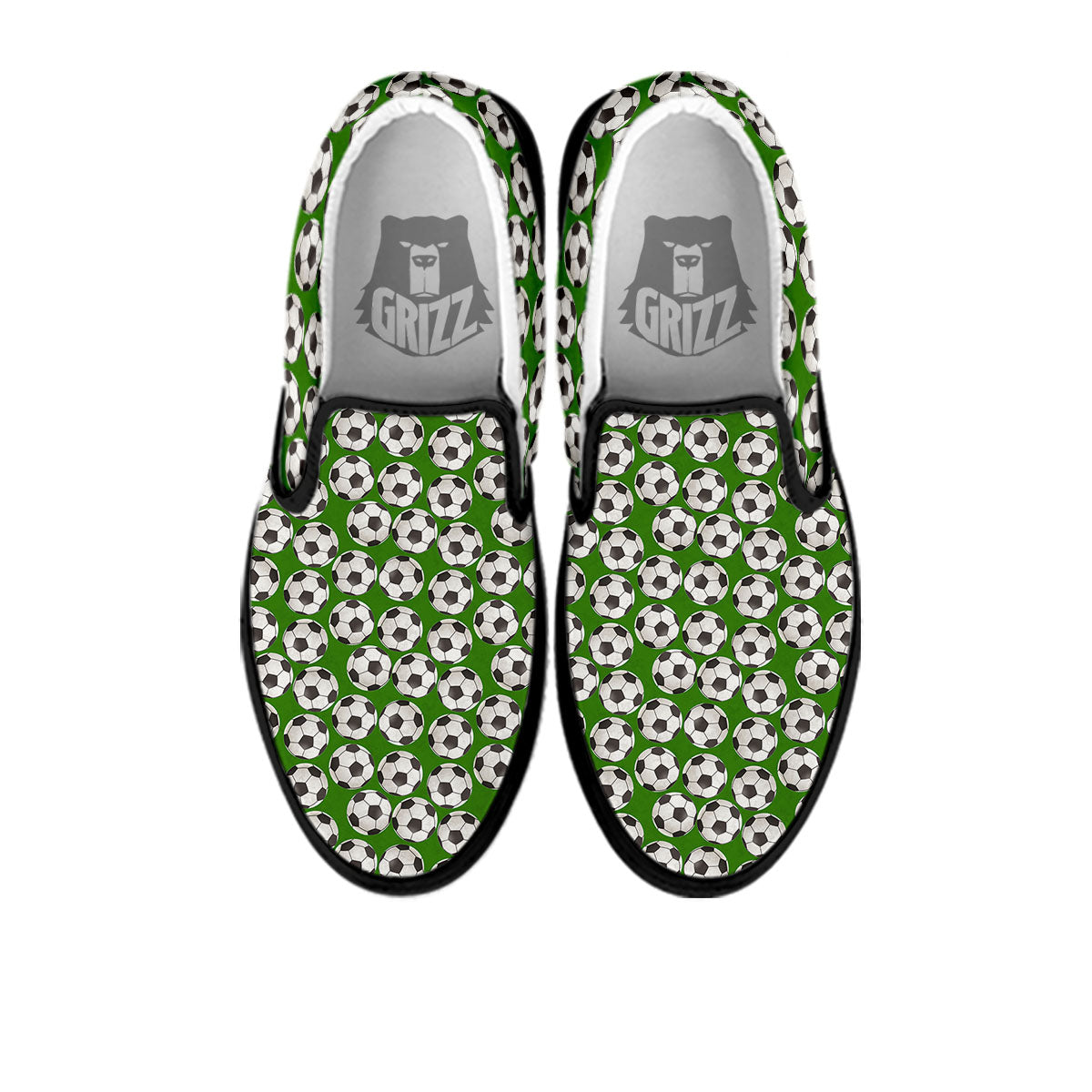 Soccer Ball Green Print Pattern Black Slip On Shoes-grizzshop