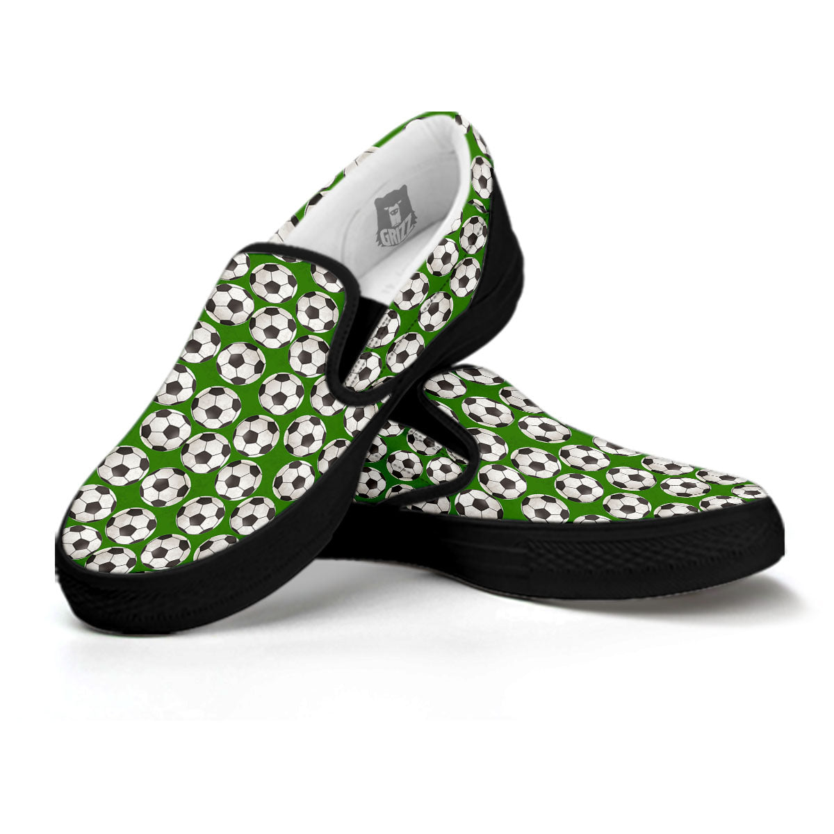 Soccer Ball Green Print Pattern Black Slip On Shoes-grizzshop