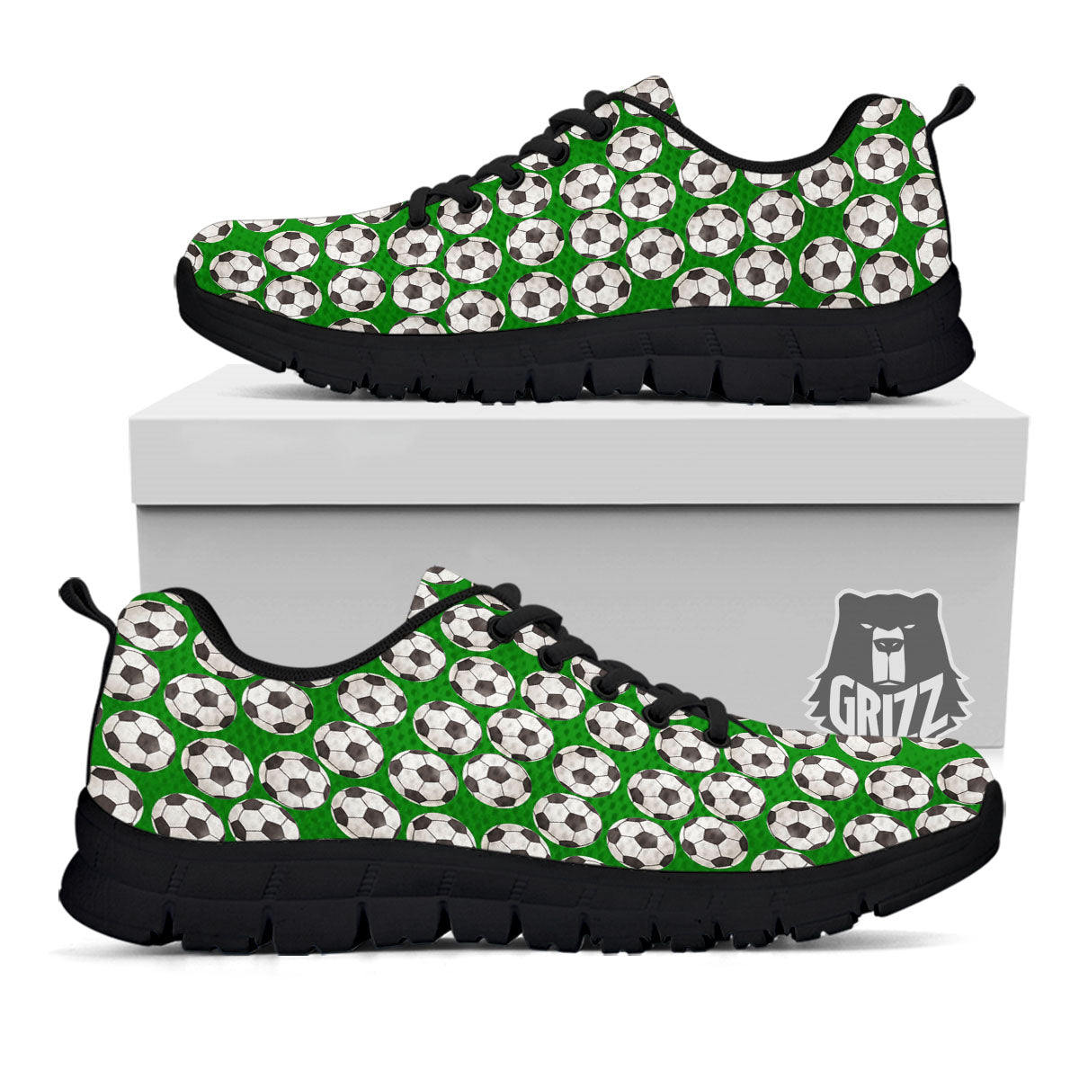 Soccer Ball Green Print Pattern Black Sneaker-grizzshop