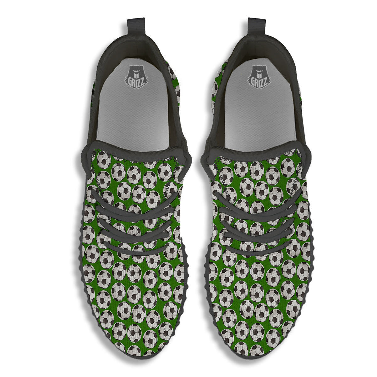 Soccer Ball Green Print Pattern Black Walking Shoes-grizzshop