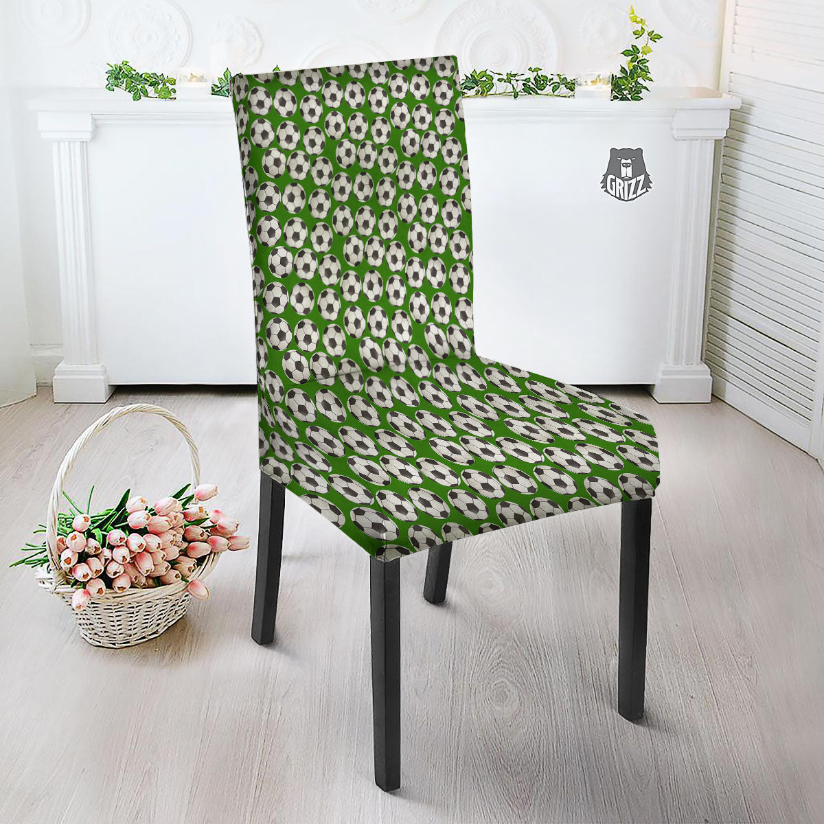 Soccer Ball Green Print Pattern Dining Chair Slipcover-grizzshop