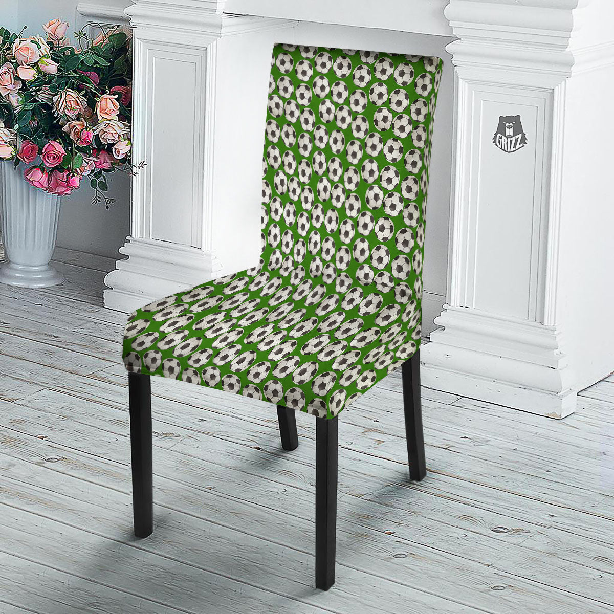 Soccer Ball Green Print Pattern Dining Chair Slipcover-grizzshop