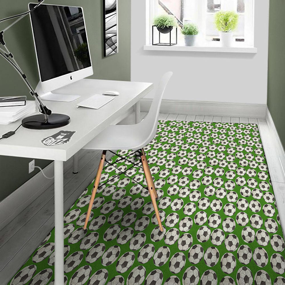 Soccer Ball Green Print Pattern Floor Mat-grizzshop