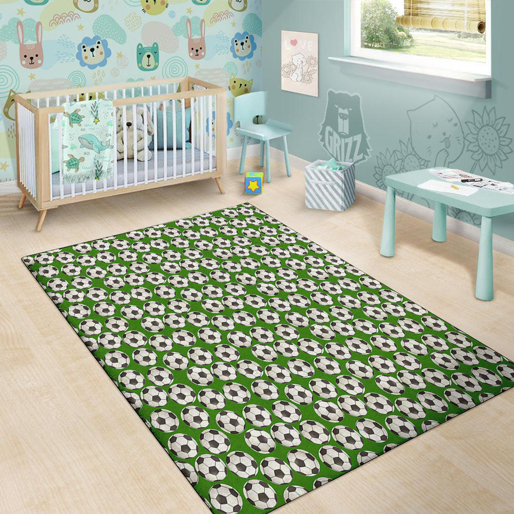 Soccer Ball Green Print Pattern Floor Mat-grizzshop