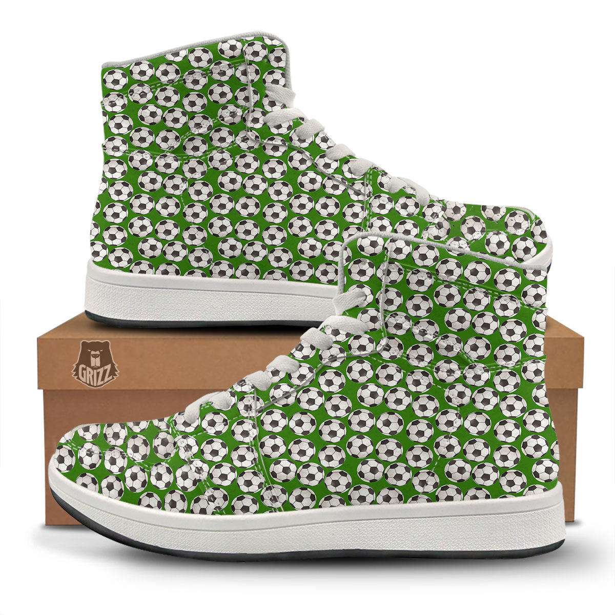 Soccer Ball Green Print Pattern High Top Sneakers-grizzshop