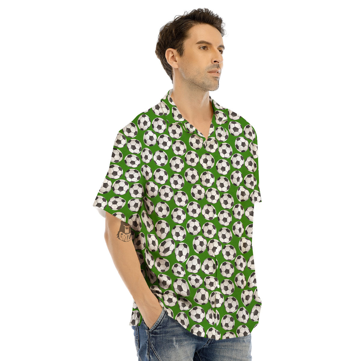 Soccer Ball Green Print Pattern Men's Hawaiian Shirt-grizzshop