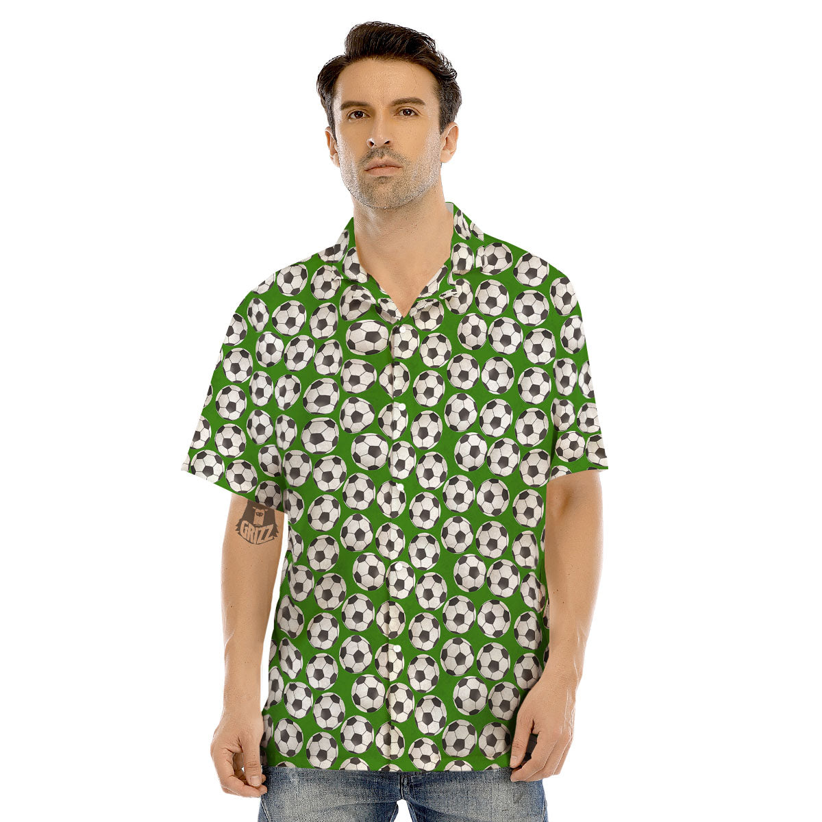 Soccer Ball Green Print Pattern Men's Hawaiian Shirt-grizzshop