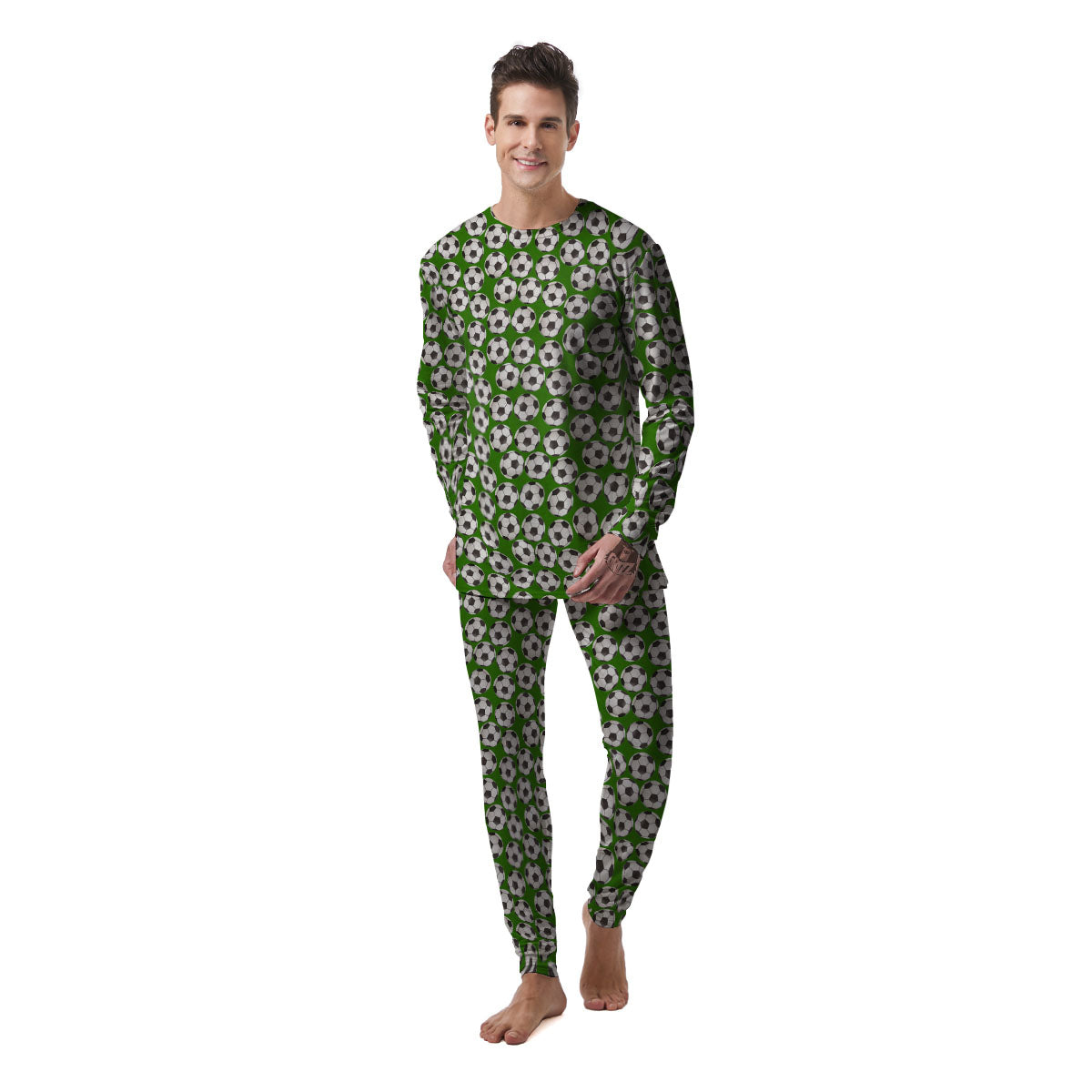 Soccer Ball Green Print Pattern Men's Pajamas-grizzshop