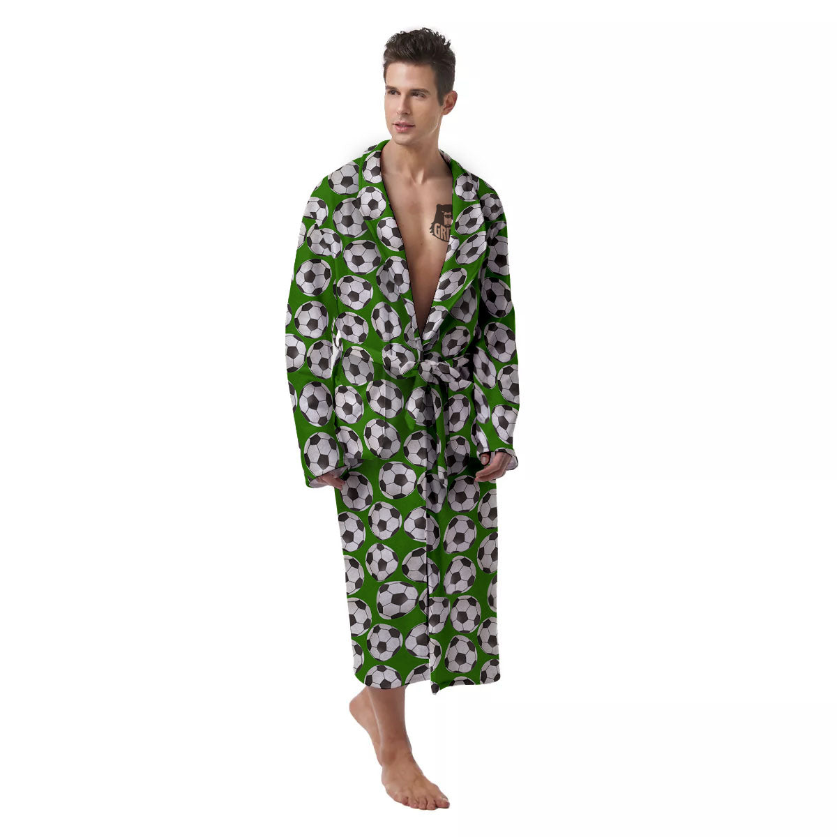 Soccer Ball Green Print Pattern Men's Robe-grizzshop