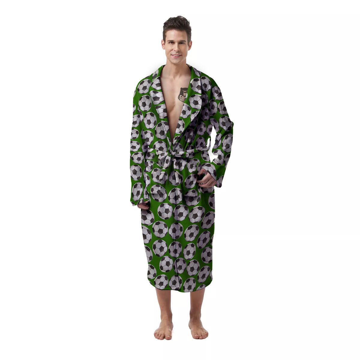 Soccer Ball Green Print Pattern Men's Robe-grizzshop