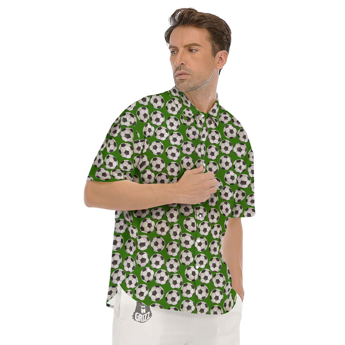 Soccer Ball Green Print Pattern Men's Short Sleeve Shirts-grizzshop