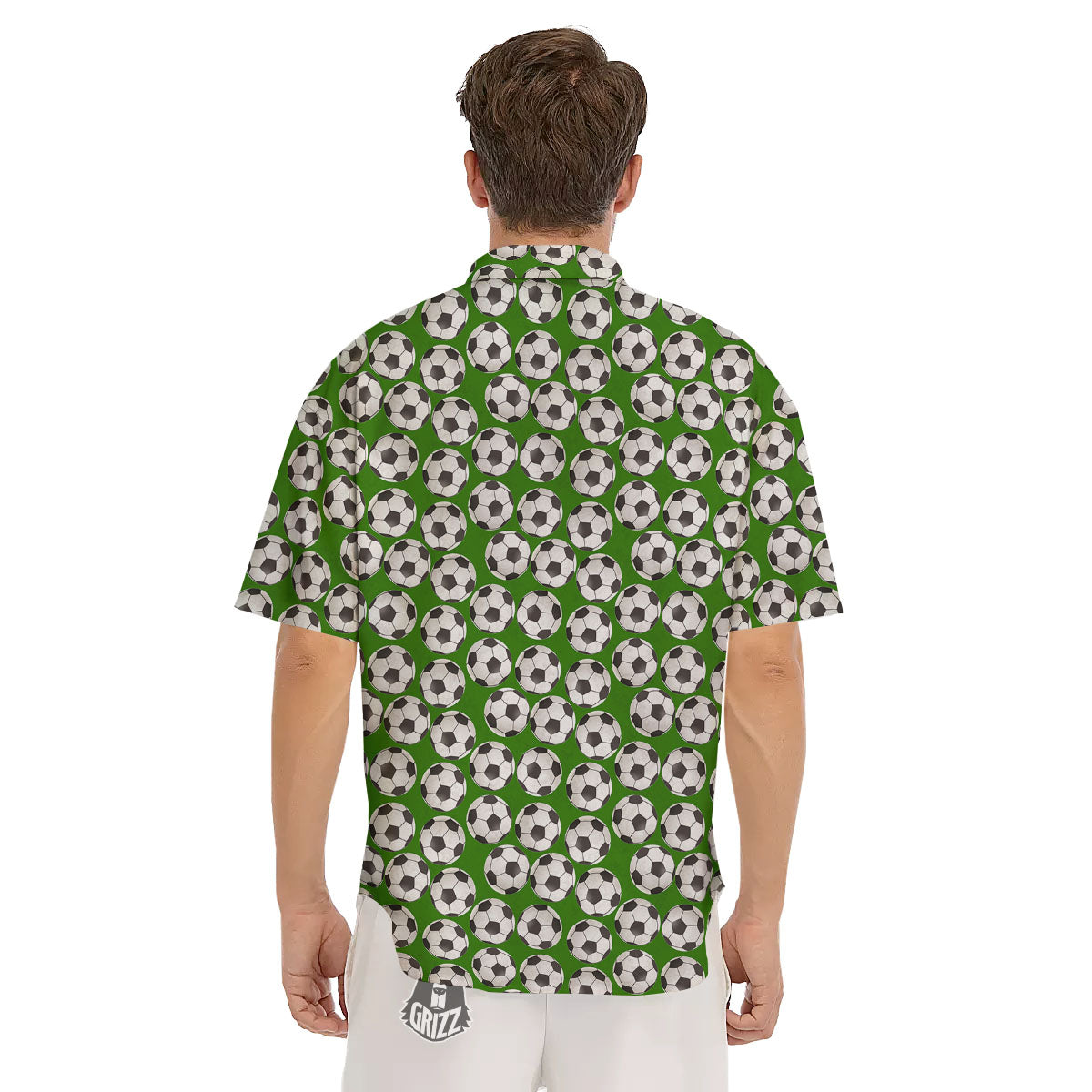 Soccer Ball Green Print Pattern Men's Short Sleeve Shirts-grizzshop