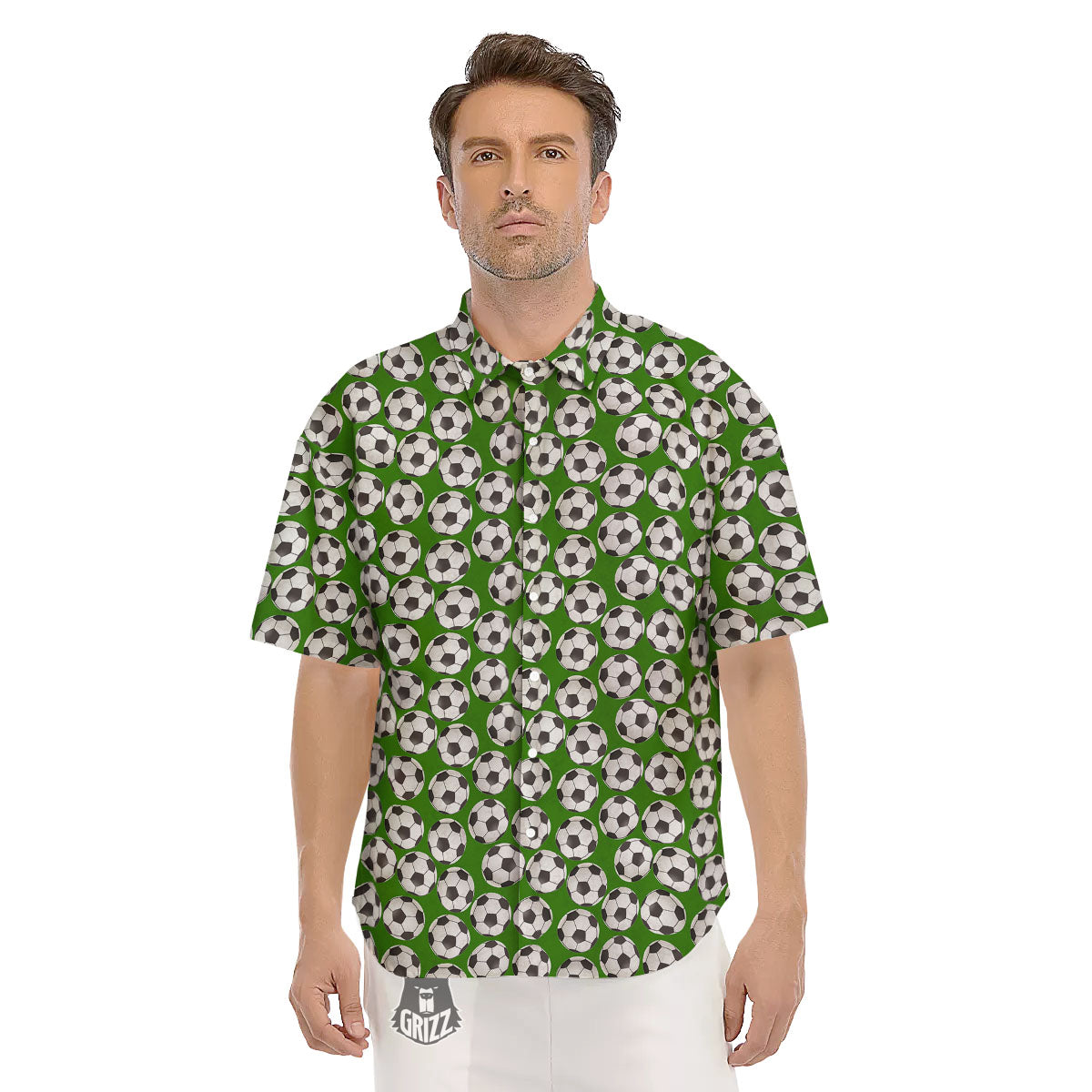 Soccer Ball Green Print Pattern Men's Short Sleeve Shirts-grizzshop