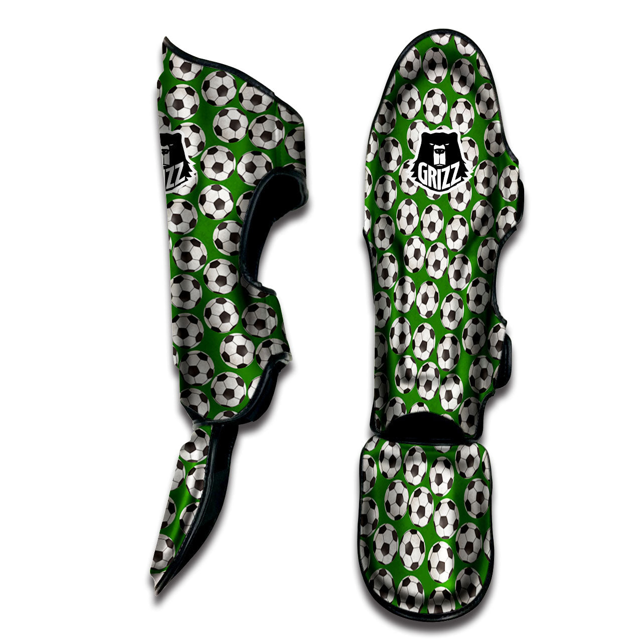 Soccer Ball Green Print Pattern Muay Thai Shin Guards-grizzshop